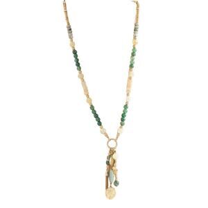Chicos Green Collection‎ agate, jade amazonite Goldtone Long
Tassel Necklace New